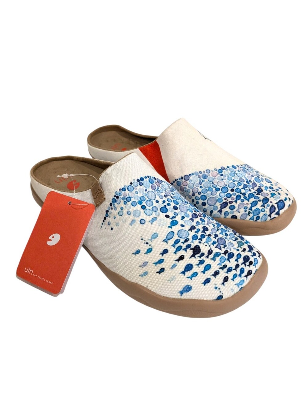 NEW UIN Womens 9.5 Pacific Time Toledo Art Painted Canvas Mules Fish Ocean Clog